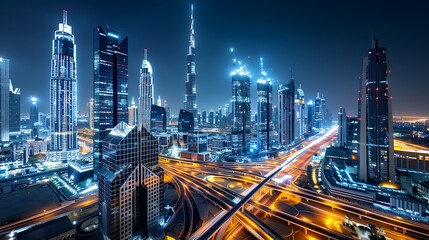 Fototapeta premium A bustling cityscape at night, showcasing the architectural wonders and diverse cultures of different countries, for World Cities Day.