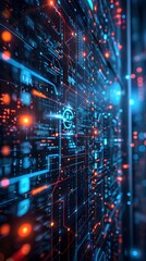 Obraz premium Monitoring Digital Data Streams in a Futuristic Security Center Cyber Background Concept