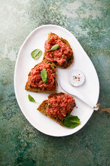 Traditional steak tartare on toast