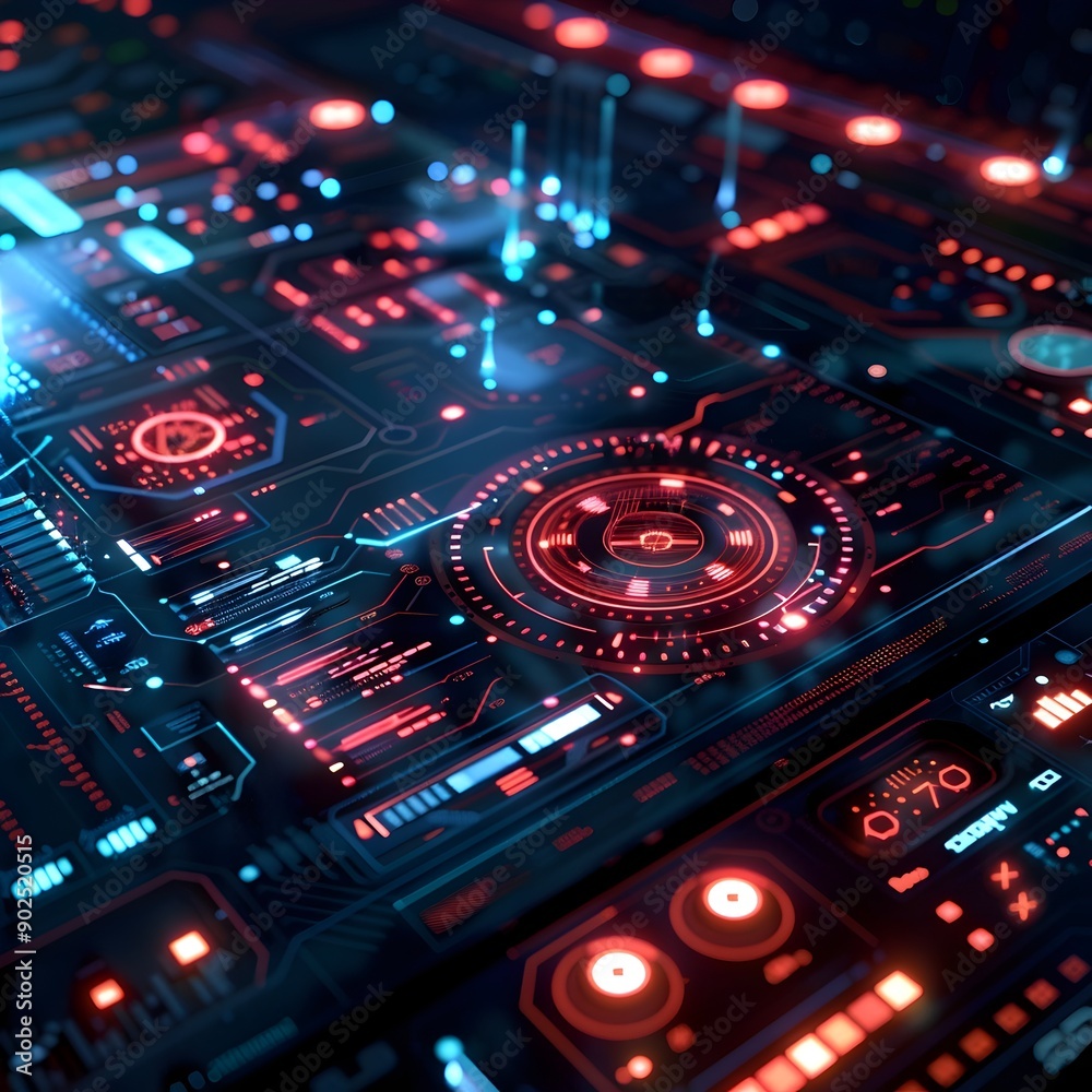 Poster futuristic cyber interface with holographic data visualization and analytics dashboard