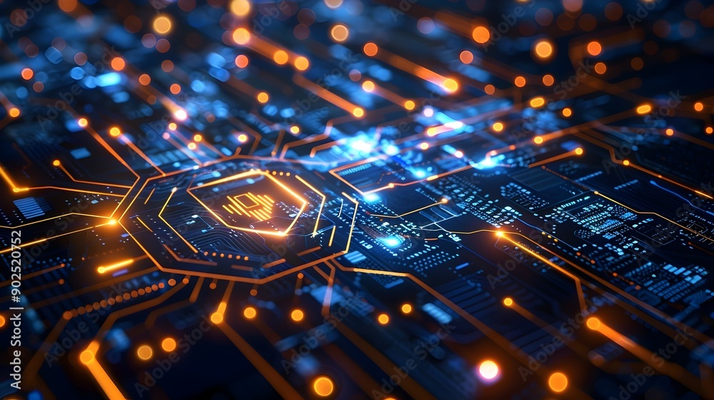 Poster secure digital network architecture with glowing data pathways