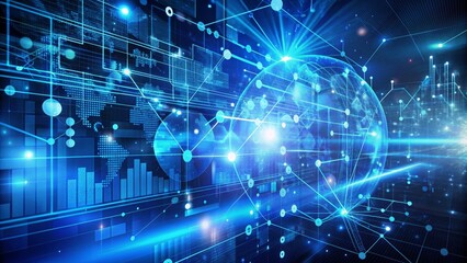 Global Network with Data Visualization and a Glowing Earth, data visualization, network, glowing earth, global network