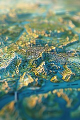 Obraz premium A detailed view of a city's streets and landmarks from a map