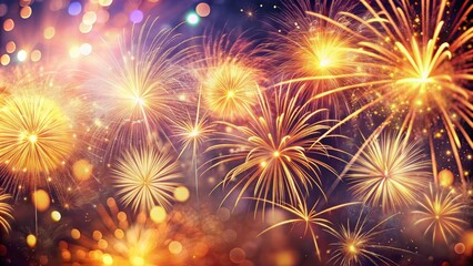Naklejka premium Golden Fireworks Display with Bokeh Lights, Celebration , New Year , Festive , Holiday