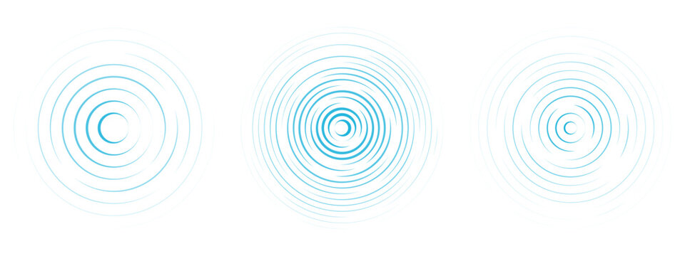 Concentric ripple circles line. Radial signal, sonar wave, soundwave icon isolated on white background. Touch effec. Round circular signal