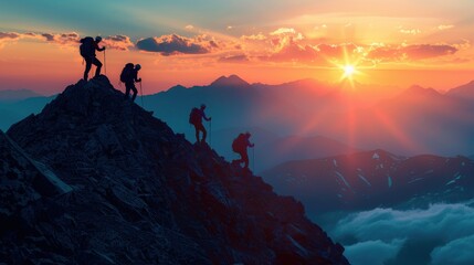 Teamwork, helping the team climb the mountain, helping each other to achieve joint success.