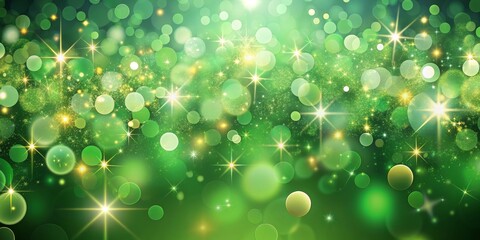 Obraz premium Green and Gold Bokeh Background with Sparkling Stars, bokeh , background , green , gold