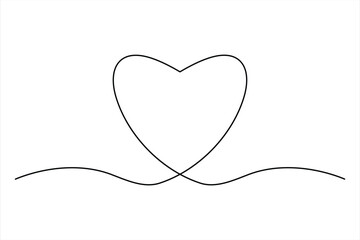 Heart continuous one line art drawing color shape Love sign outline Vector illustration