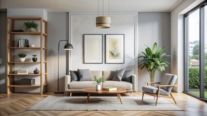 Modern Living Room with Beige Sofa, Wooden Coffee Table, and Floor Lamp, interior design, living room, home decor, modern furniture