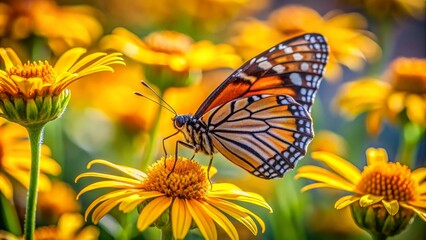 Monarch Butterfly on Yellow Flower, Macro Photography, Insect, Nature, Wildlife, Flower, Garden