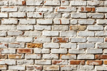 Weathered white brick wall texture with cracks and worn mortar, perfect for adding rustic charm to interior, exterior, industrial and construction design concepts.