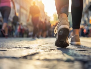 People walking in a shopping street, busy people, blurry background