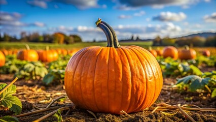 Pumpkin in the Field, Close Up, Autumn Harvest, Fall, Nature, Pumpkin Patch, Orange