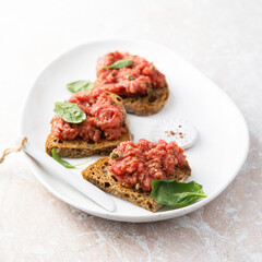 Traditional steak tartare on toast