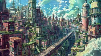 he cuntry, generative ai, landscape, architecture, curtoone, chasny house, background, art nouveau, city, skyline, skyscraper, building