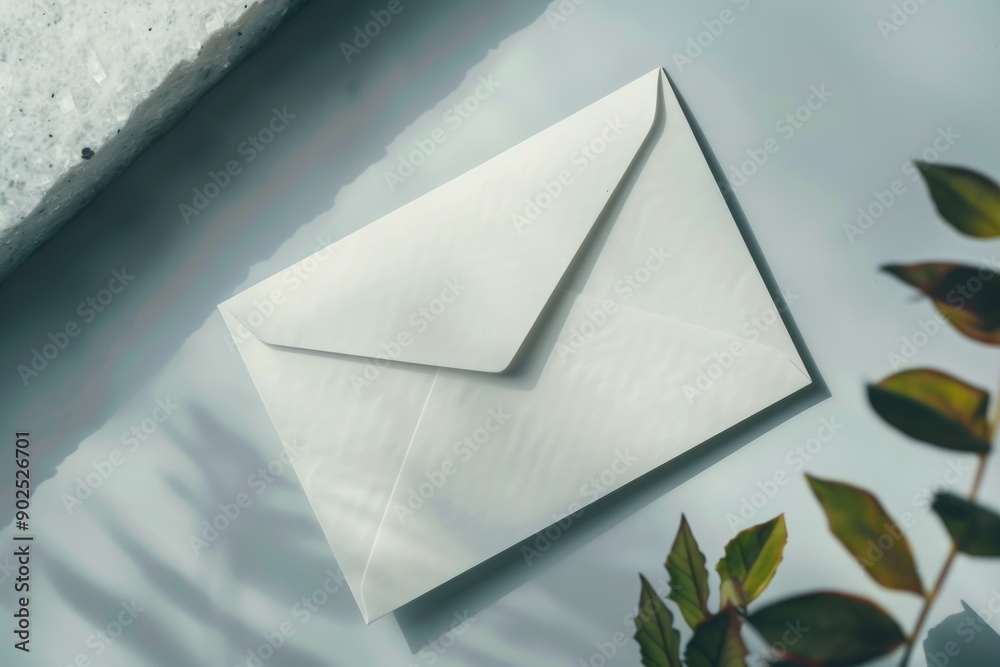 Aufkleber A white envelope sitting on a table with a simple background, suitable for use in office or home settings
