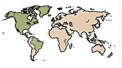 World Map - Highlighting the Americas