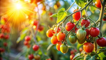Sun-Kissed Tomatoes A Vibrant Harvest, Sunlight, Tomatoes, Vine, Garden, Agriculture