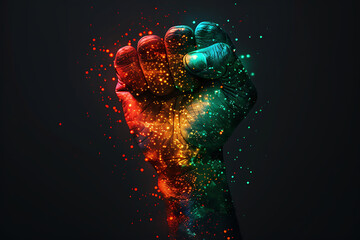 Gay pride concept. Hand drawn with a rainbow. Gay pride lgbt, rainbow flag. Fist symbol LGBT. Black background