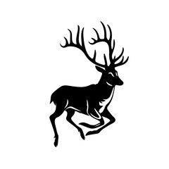 Detailed Black Deer illustration silhouette style.