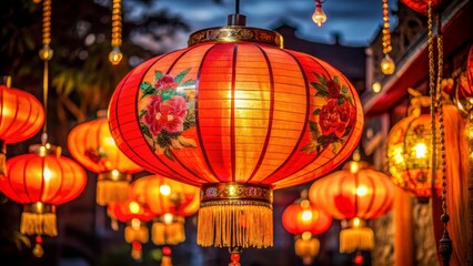 A Close-Up of a Red Lantern with Golden Tassels, Chinese Lantern, Festive Decor, Lantern, Festival