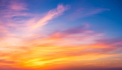 Summer sky, fantasy vibrant panoramic sunset sky, gradient rich colors