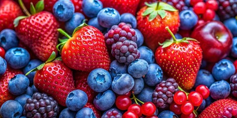 A Colorful Burst of Summer Berries A Macro Perspective on Strawberries, Blueberries, and Blackberries, fruit, berry, summer, fresh