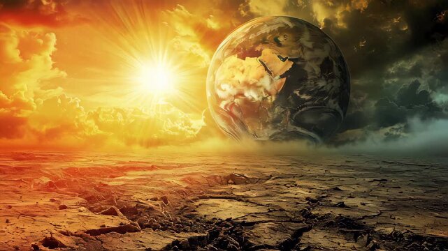 Planet Earth against the backdrop of desert and environmental problems