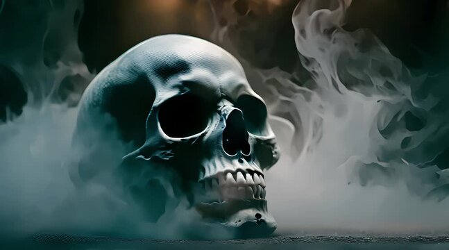 close up skull head with white smoke, 4k graphic video, generated ai