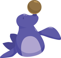 Cute cartoon seal balancing a ball on its nose while performing a trick