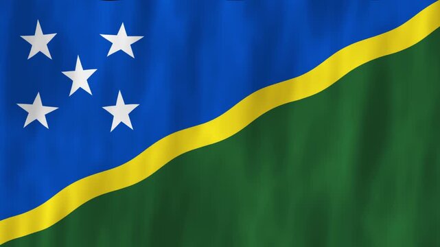 Solomon Islands flag country animation 3D symbol design waving in wind movement national patriotism world culture emblem banner Oceania blue yellow green