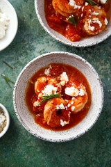 Shrimps with tomato sauce and Feta cheese