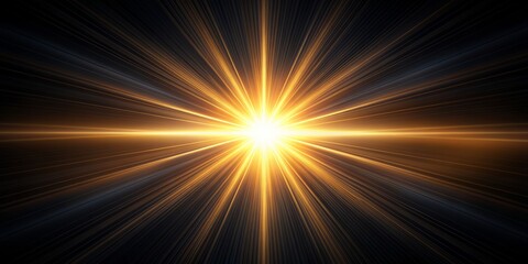 Fototapeta premium One directional light rays at center on a flat black background, texture.