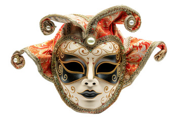 Naklejka premium Detailed Venetian Jester Mask with Ornate Design and Red Accents Display