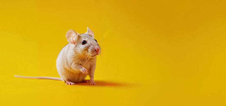 petite souris blanche sur un fond jaune
