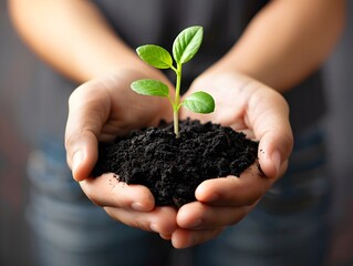 Hands Holding a Sprouting Plant Representing New Growth and Opportunities