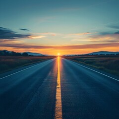 Naklejka premium Empty Road Leading to Horizon at Dawn Symbolizing New Beginnings Journey