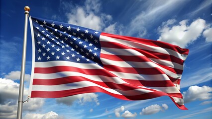 Fototapeta premium flag. American flag waves gracefully, stars and stripes in red, white, and blue, symbolizing freedom and patriotism, PNG format.