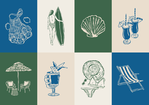 Minimalist Dolce Vita vector illustration collection. Art for greeting cards, wedding invitations, poster design, postcards, branding, logo design, background.