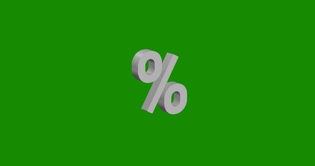 Isolated realistic white percent symbol front view with shadow. 3d illustration on green chroma key background