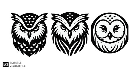 owl head tattoo black and white vector clip art silhouette graphic design
