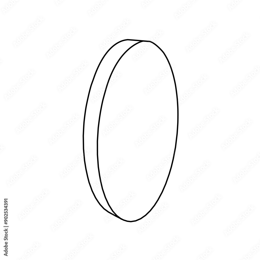 Poster the outline of a large ellipse symbol is made with black lines. 3d view of the object in perspective