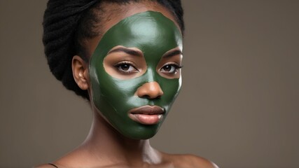 A woman is currently wearing a vibrant green mask on her face