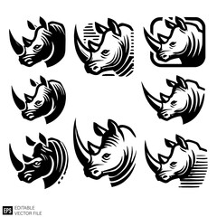 Obraz premium Rhino black and white silhouette graphic clip art vector design