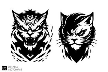 Obraz premium Cat illustration black and white silhouette graphic clip art vector design