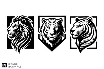 Tiger head black and white silhouette graphic clip art vector design