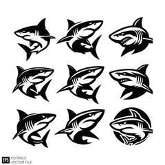 shark black and white vector clip art silhouette graphic design