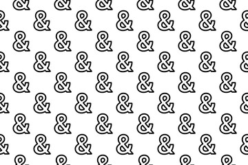 Seamless pattern completely filled with outlines of ampersand symbols. Elements are evenly spaced. Illustration on transparent background