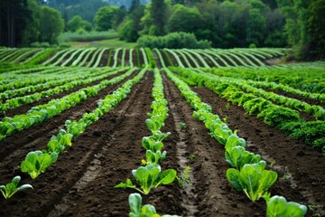 Small Farm Field: Growing Organic Vegetables in Green Agricultural Setting