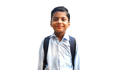Indian poor Child student ready to go to school posing. Education concept.